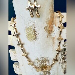 Gold Cross Necklace & Cross Earring Set
